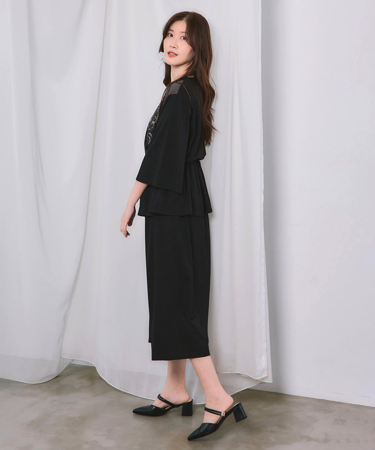 ダークファンタジー柄 箔プリントフリルワンピース-4