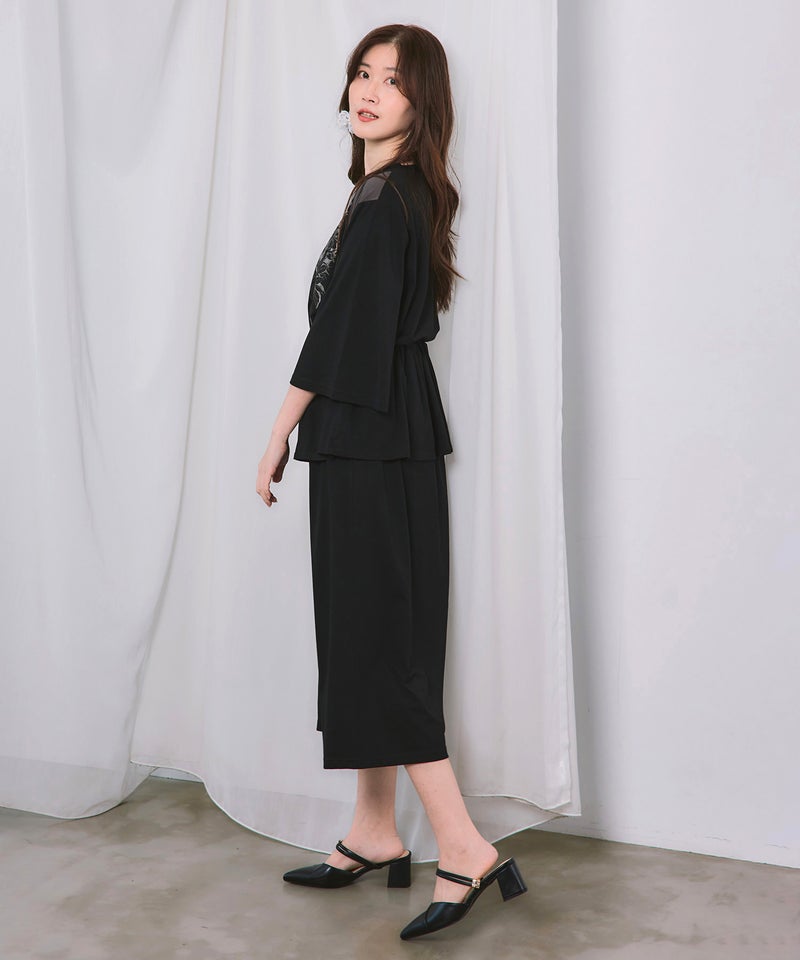 ダークファンタジー柄 箔プリントフリルワンピース-4
