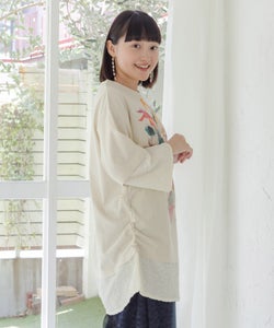 563213：抽象柄 ドロスト付き素材切替チュニックの通販-ScoLar