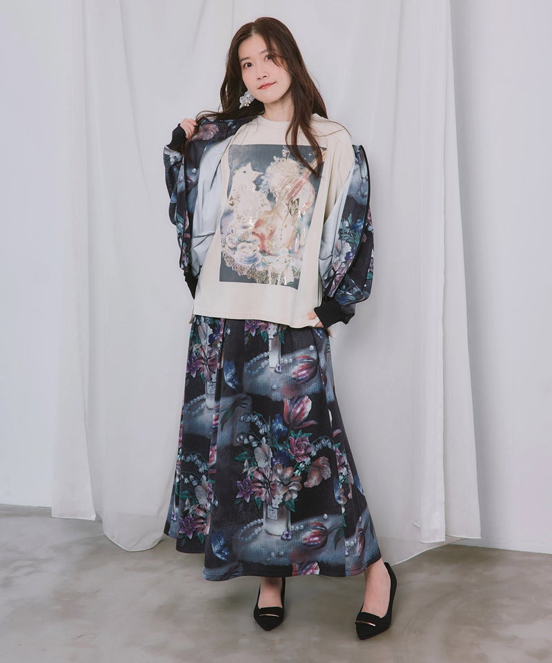 ネコと音楽のお茶会 箔プリント入りTシャツ-8