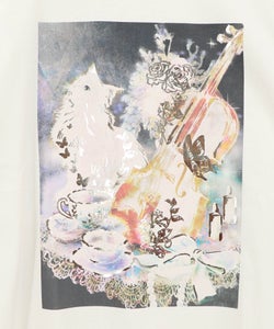 ネコと音楽のお茶会 箔プリント入りTシャツ-10