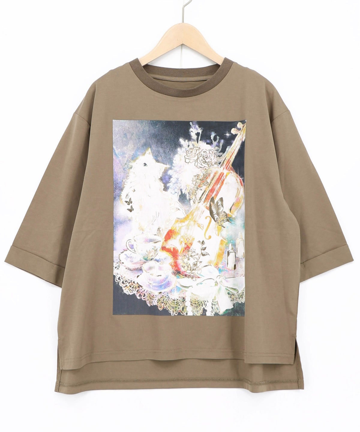 ネコと音楽のお茶会 箔プリント入りTシャツ-13
