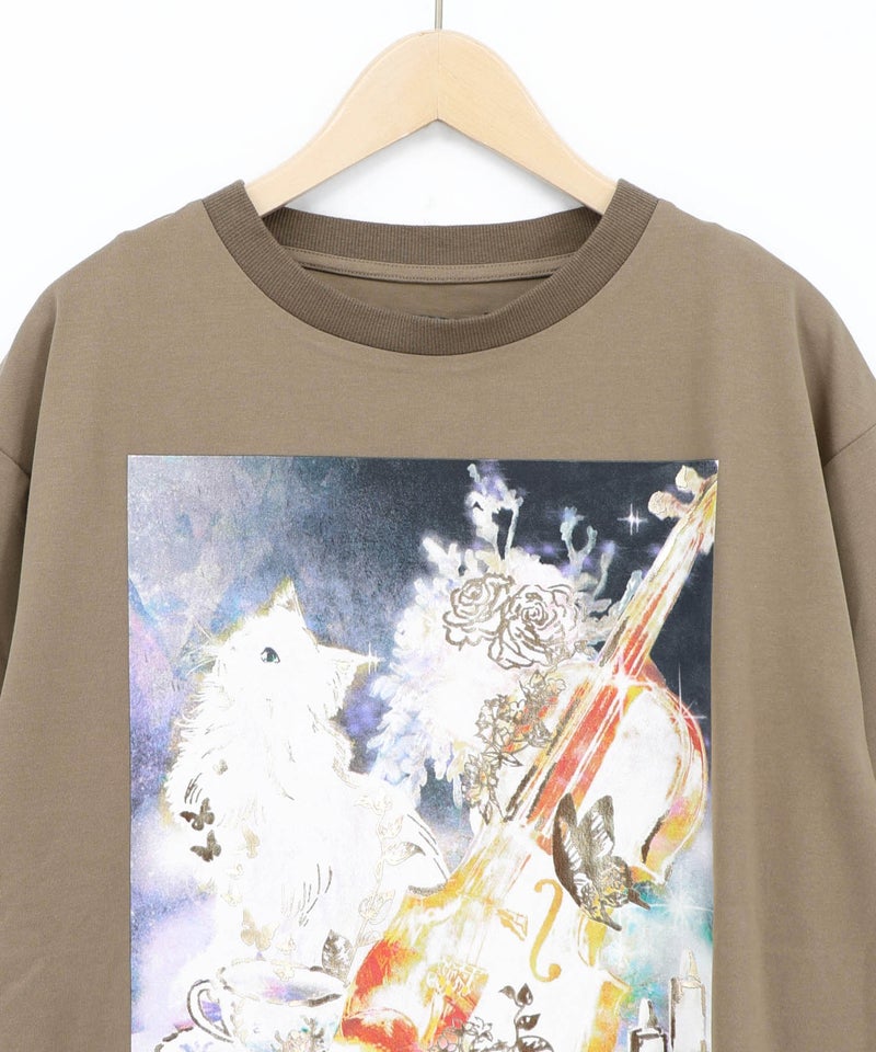 ネコと音楽のお茶会 箔プリント入りTシャツ-15