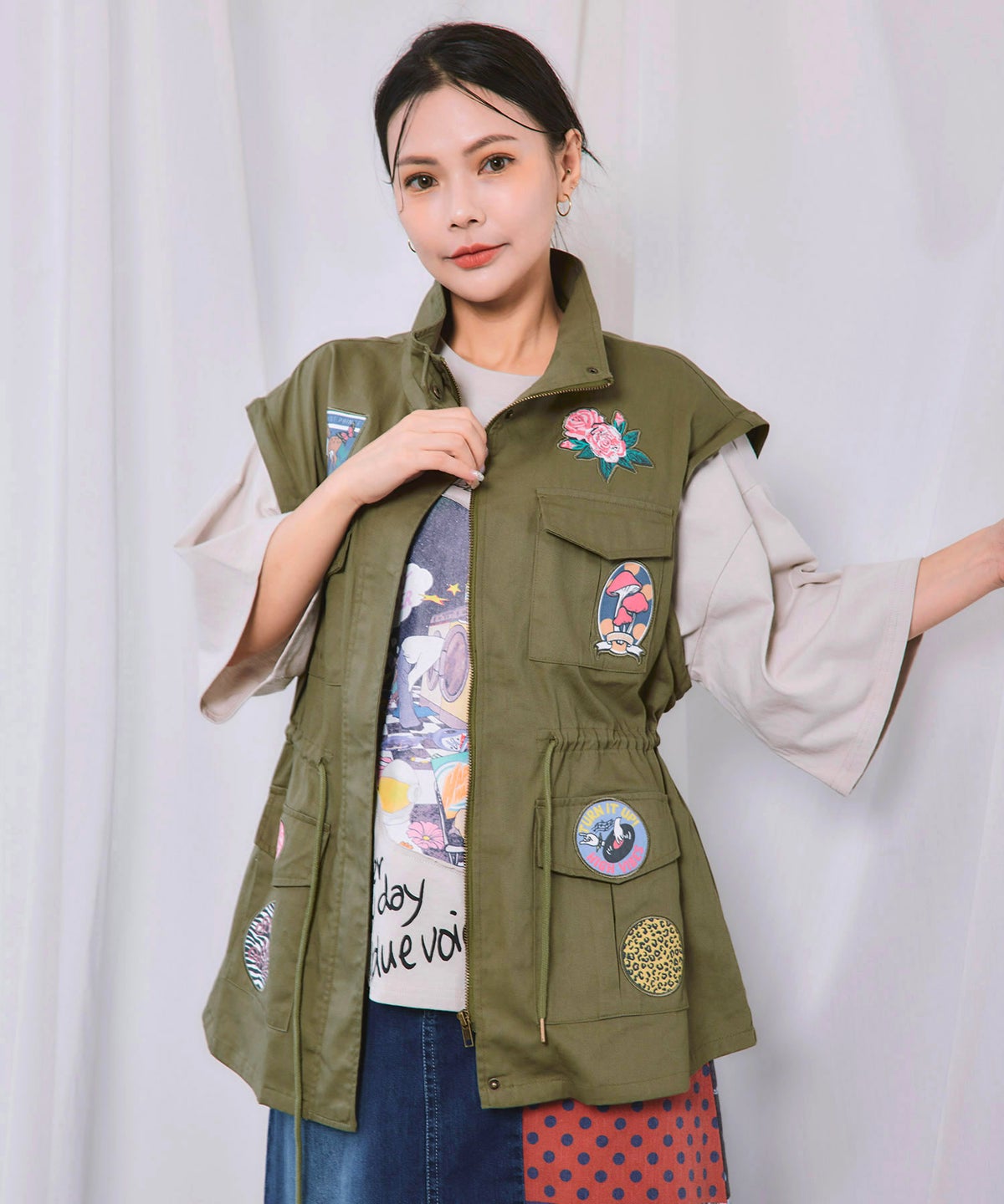 ワッペン付き 袖取り外し2WAYジャケット-8