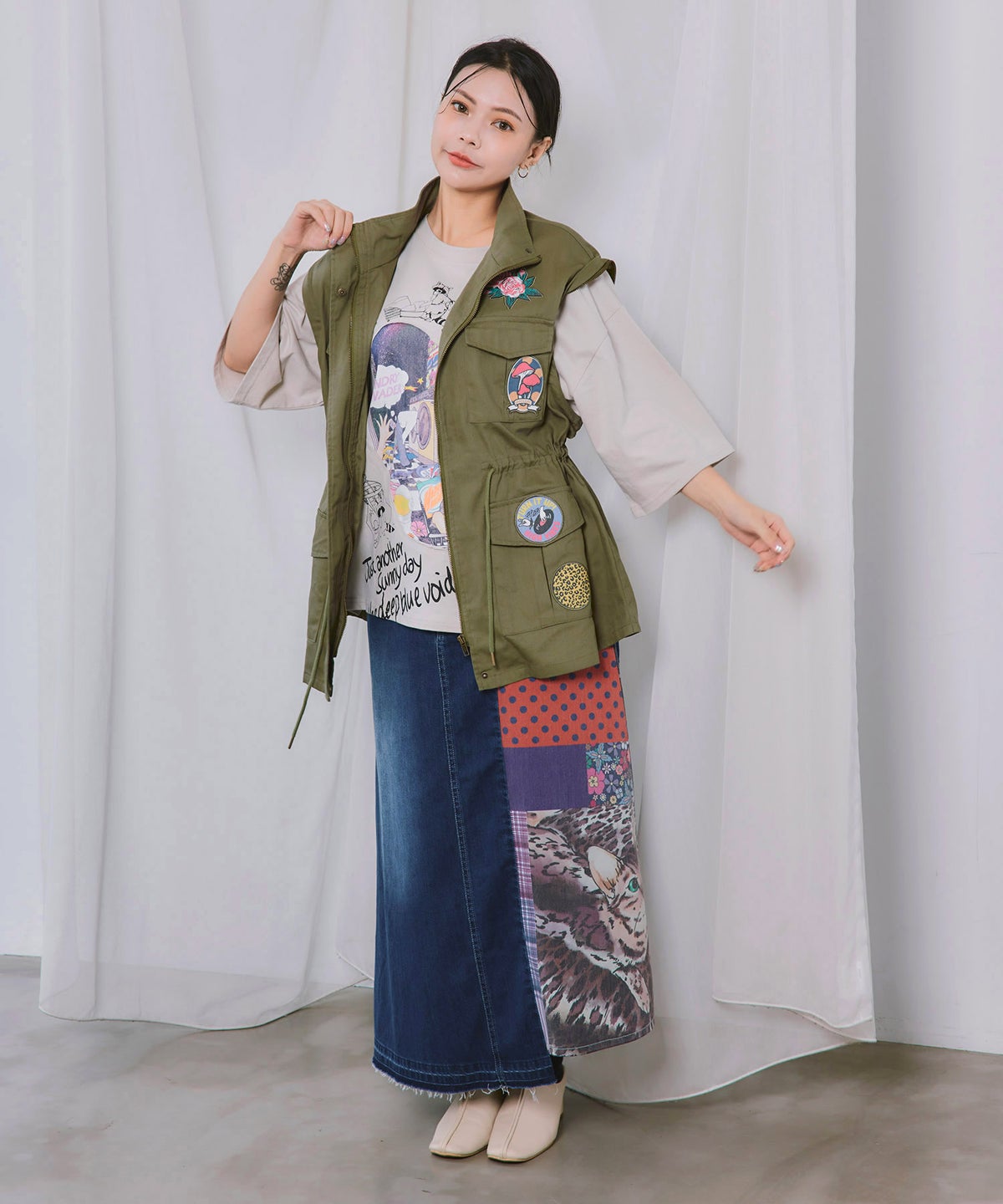 ワッペン付き 袖取り外し2WAYジャケット-9