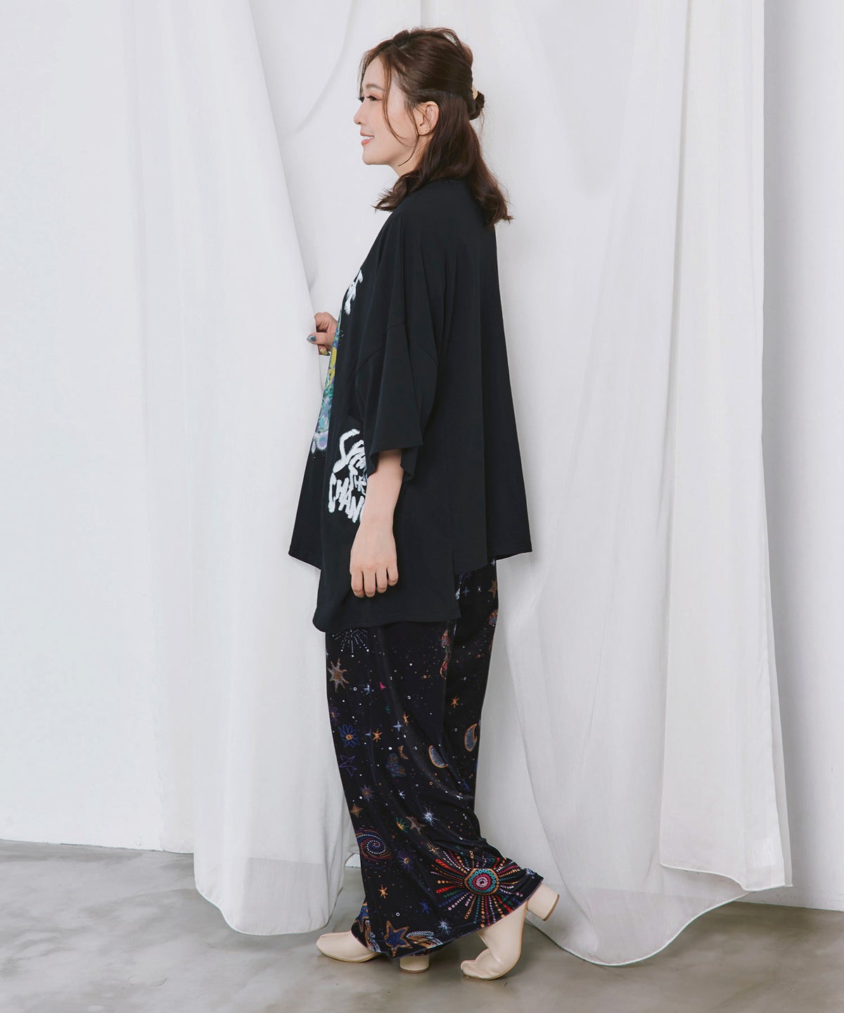 三柄展開 総柄ベロアパンツ-10