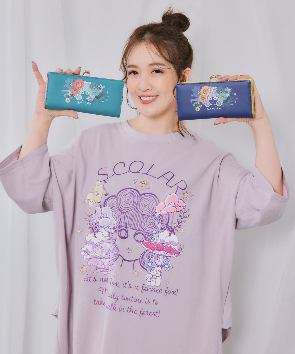 スカラーちゃん×フラワー柄 口金長財布-3