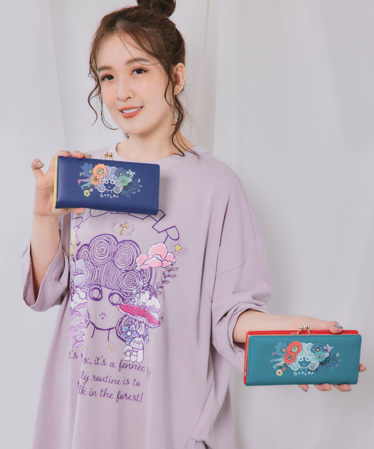 スカラーちゃん×フラワー柄 口金長財布-4
