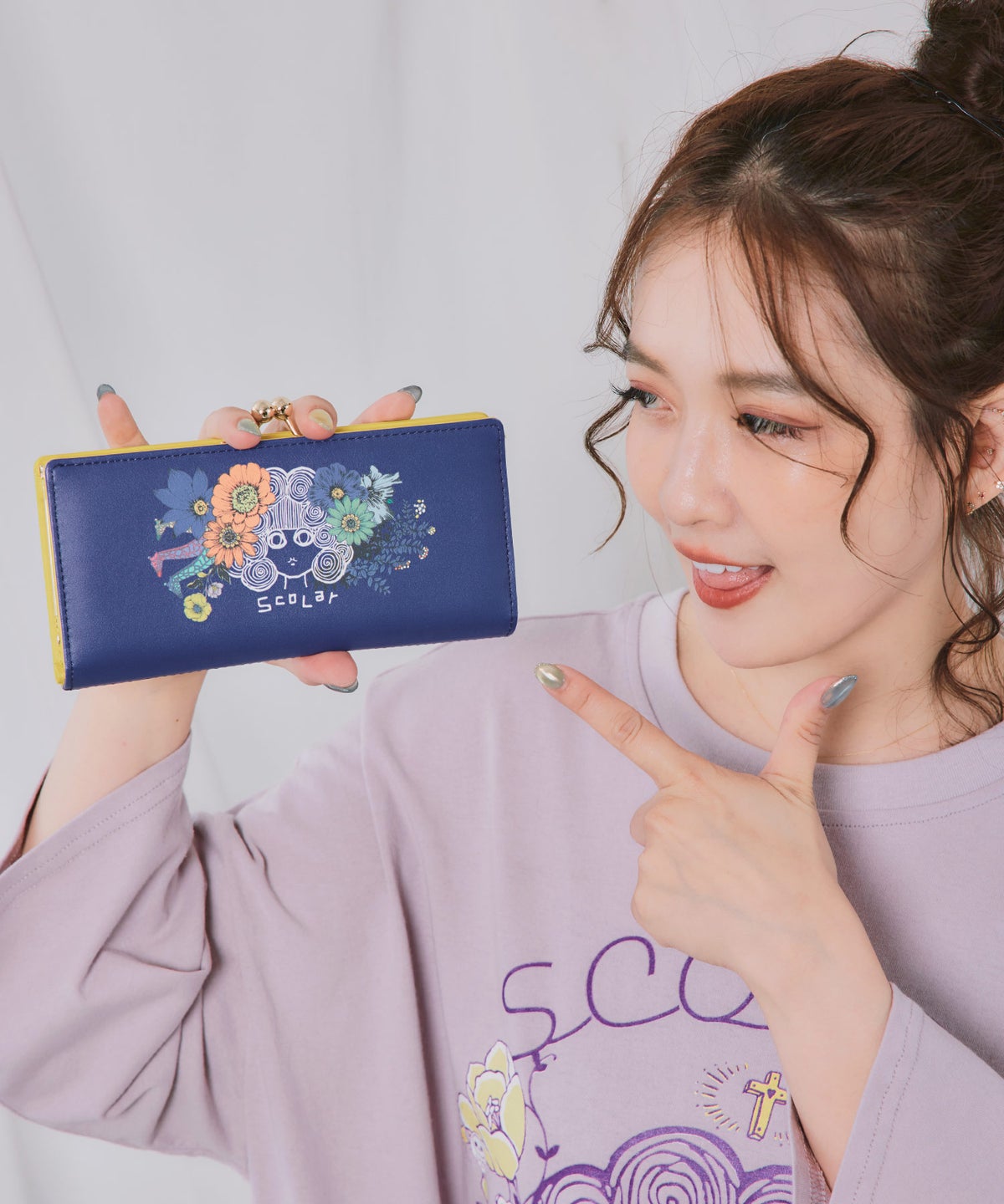 スカラーちゃん×フラワー柄 口金長財布-5