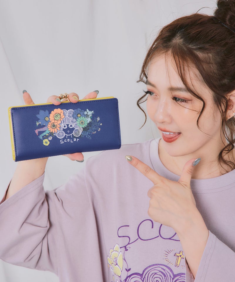 スカラーちゃん×フラワー柄 口金長財布-5