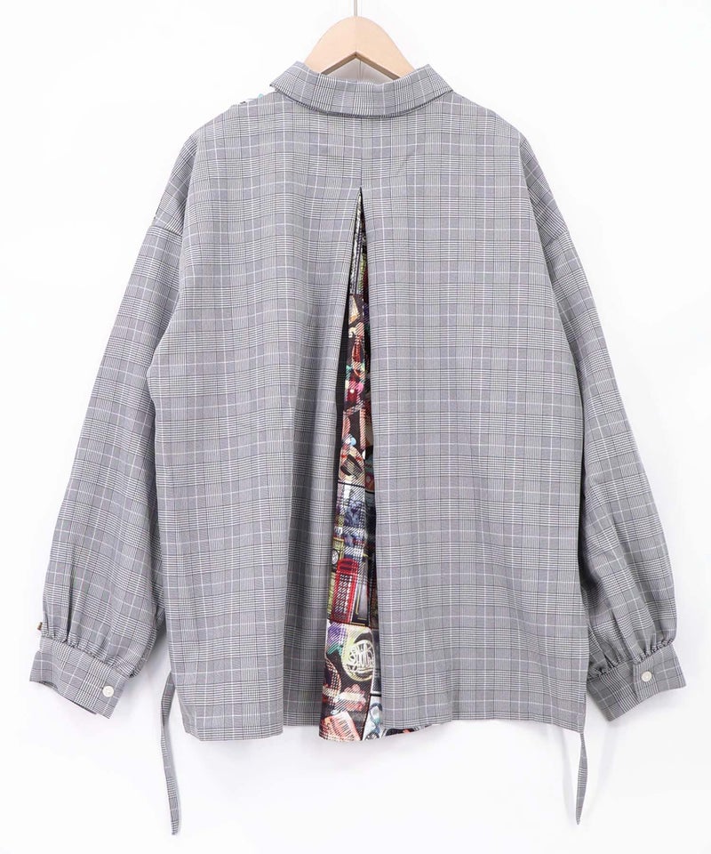チェック×コラージュ柄 ドロスト付きシャツ-9