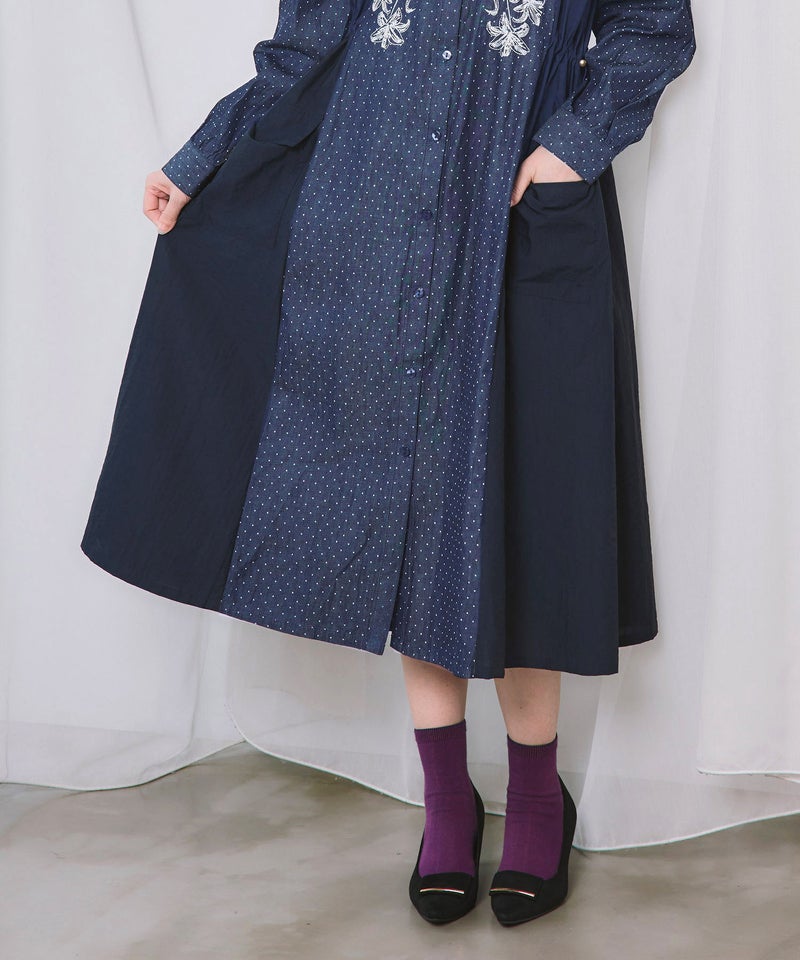 花とピアス柄刺繍 デニムシャツワンピース-7