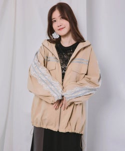 563205：蝶刺繍レース マウンテンパーカー風ブルゾンの通販-ScoLar