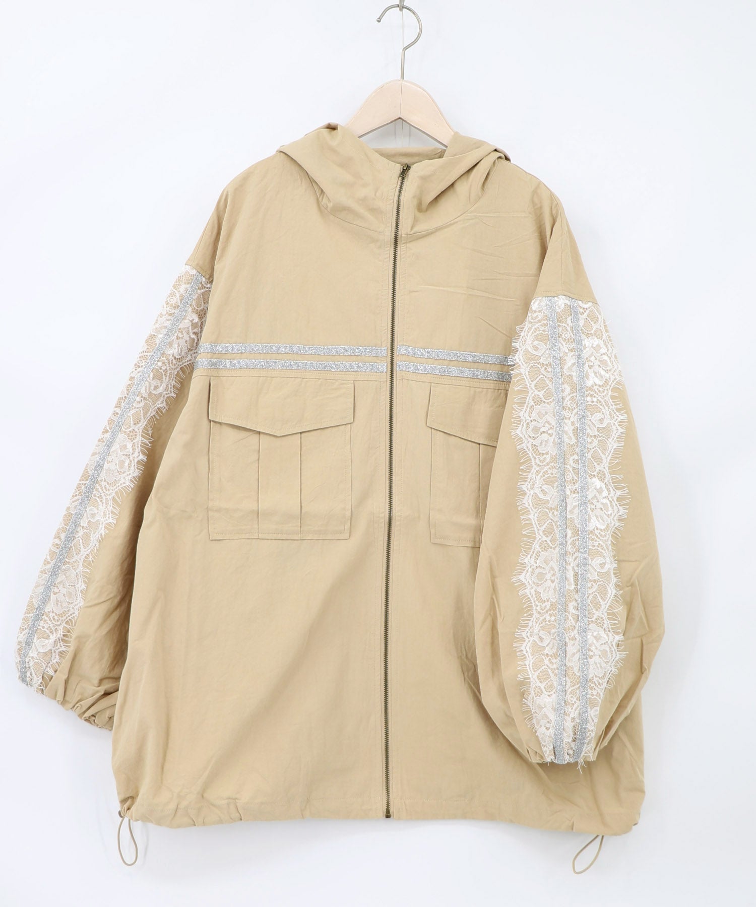 563205：蝶刺繍レース マウンテンパーカー風ブルゾンの通販-ScoLar