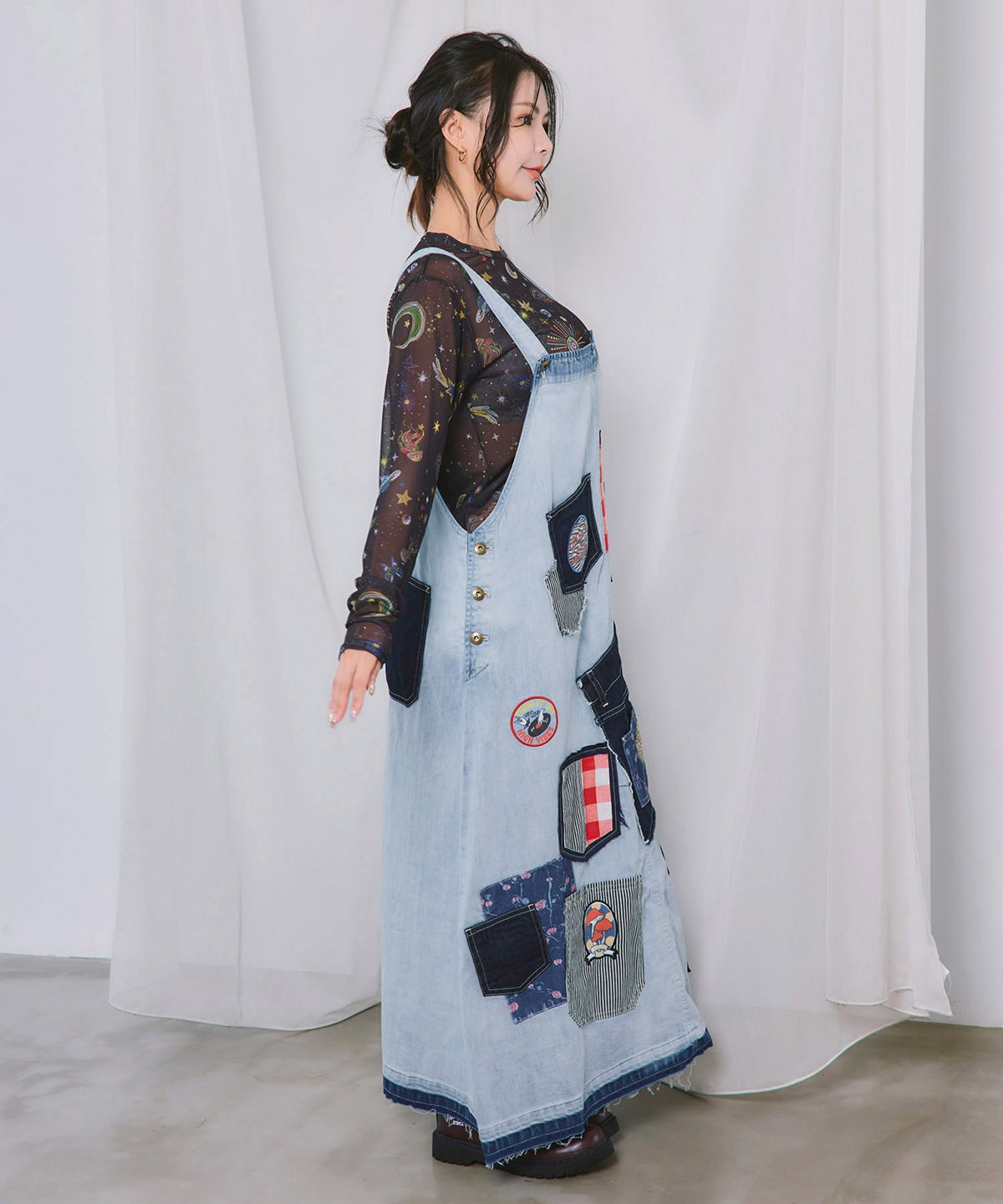 ポケットがいっぱい リメイク調ジャンパースカート-4
