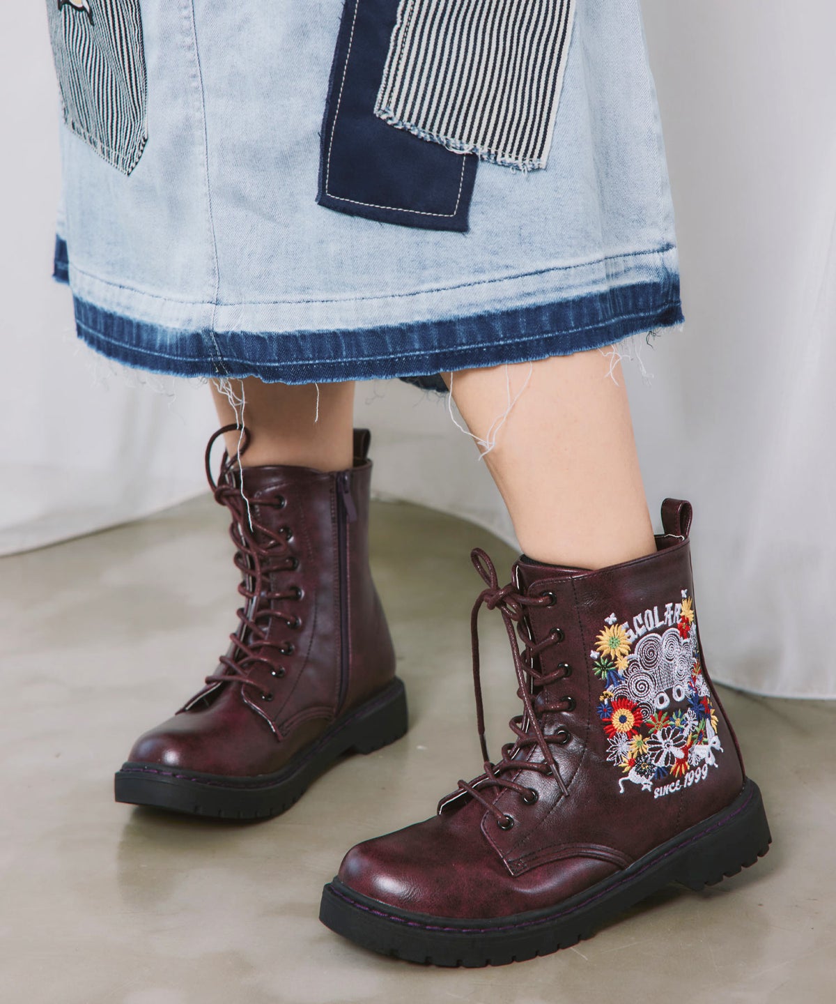 スカラーちゃん&お花刺繍 合皮ブーツ-7