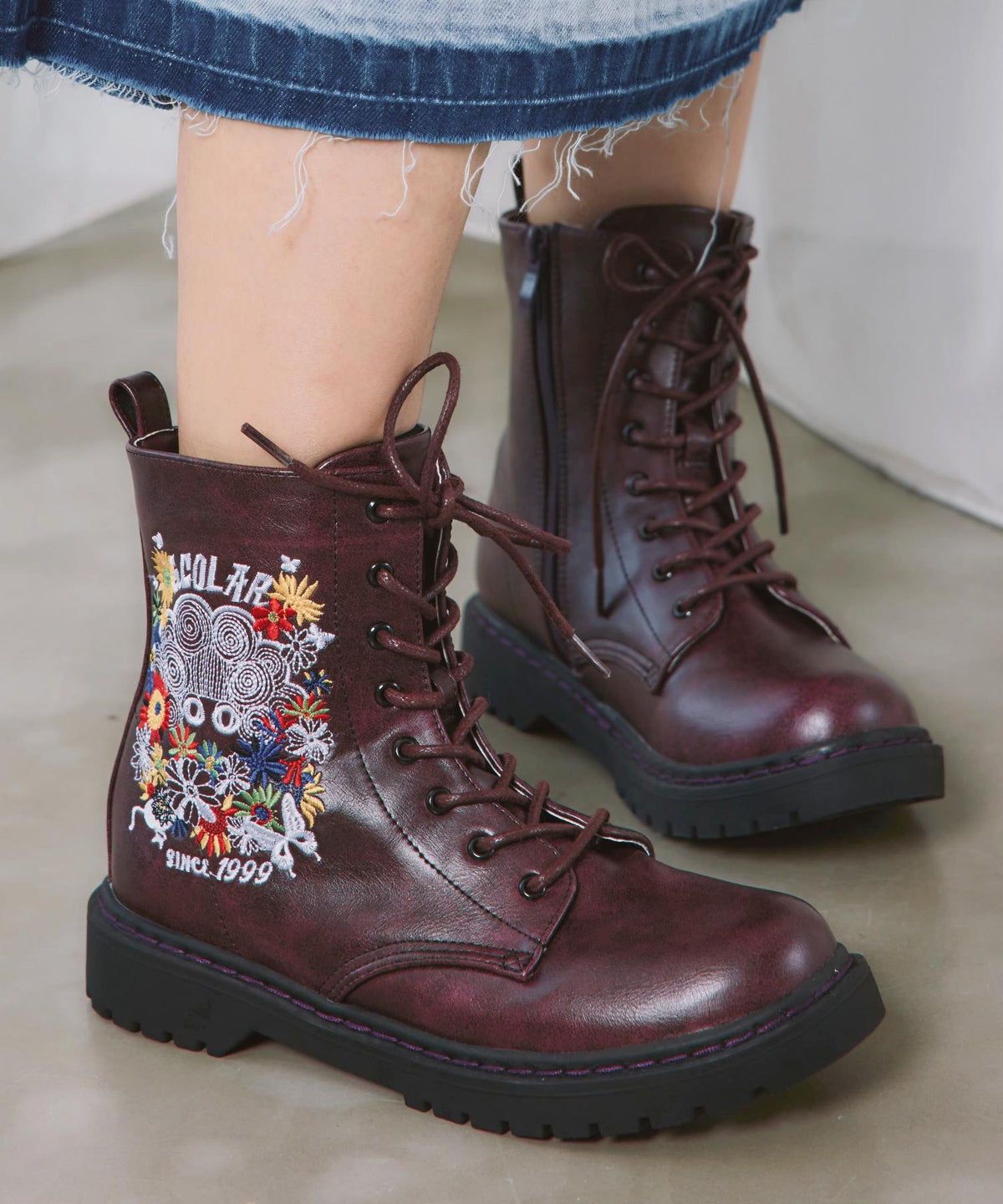 スカラーちゃん&お花刺繍 合皮ブーツ-8