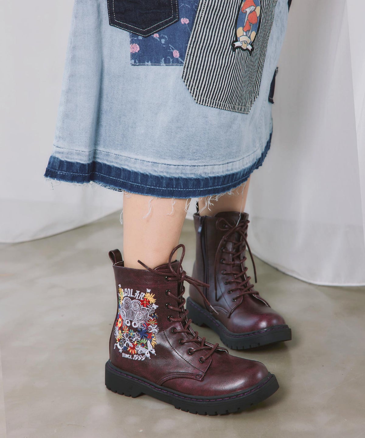 スカラーちゃん&お花刺繍 合皮ブーツ-9