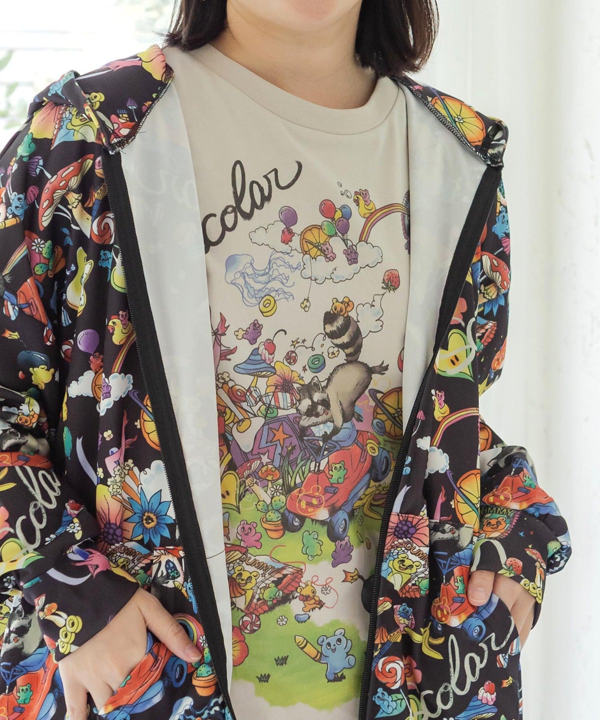 いたずらグミ柄 ロングスリーブTシャツ-3