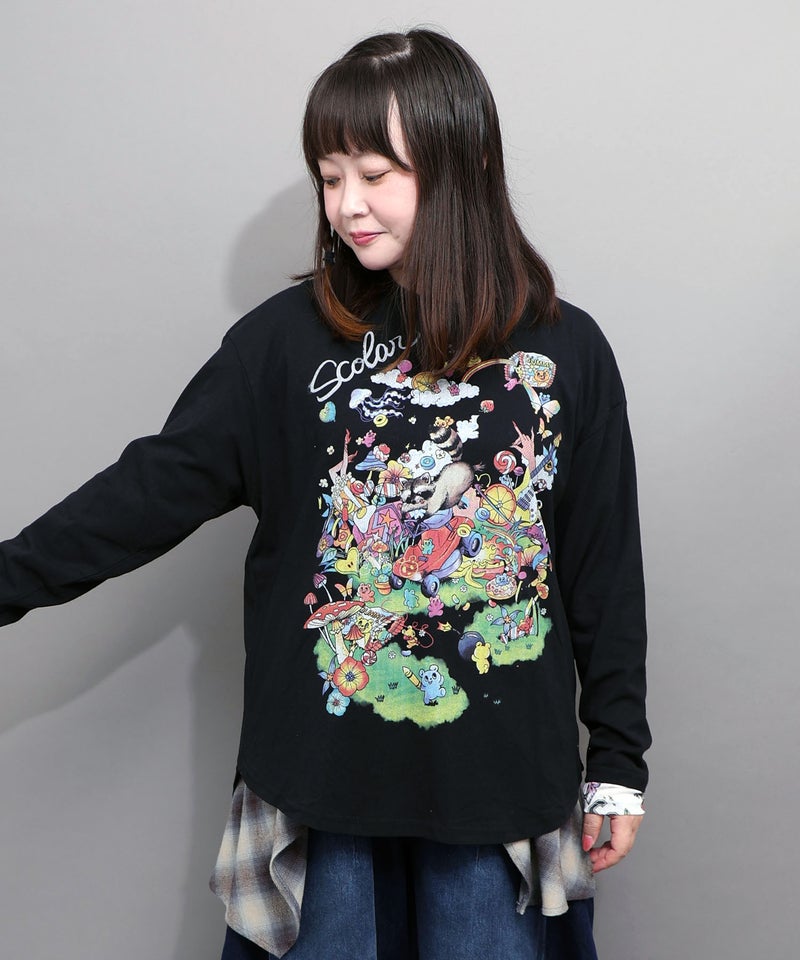 いたずらグミ柄 ロングスリーブTシャツ-4