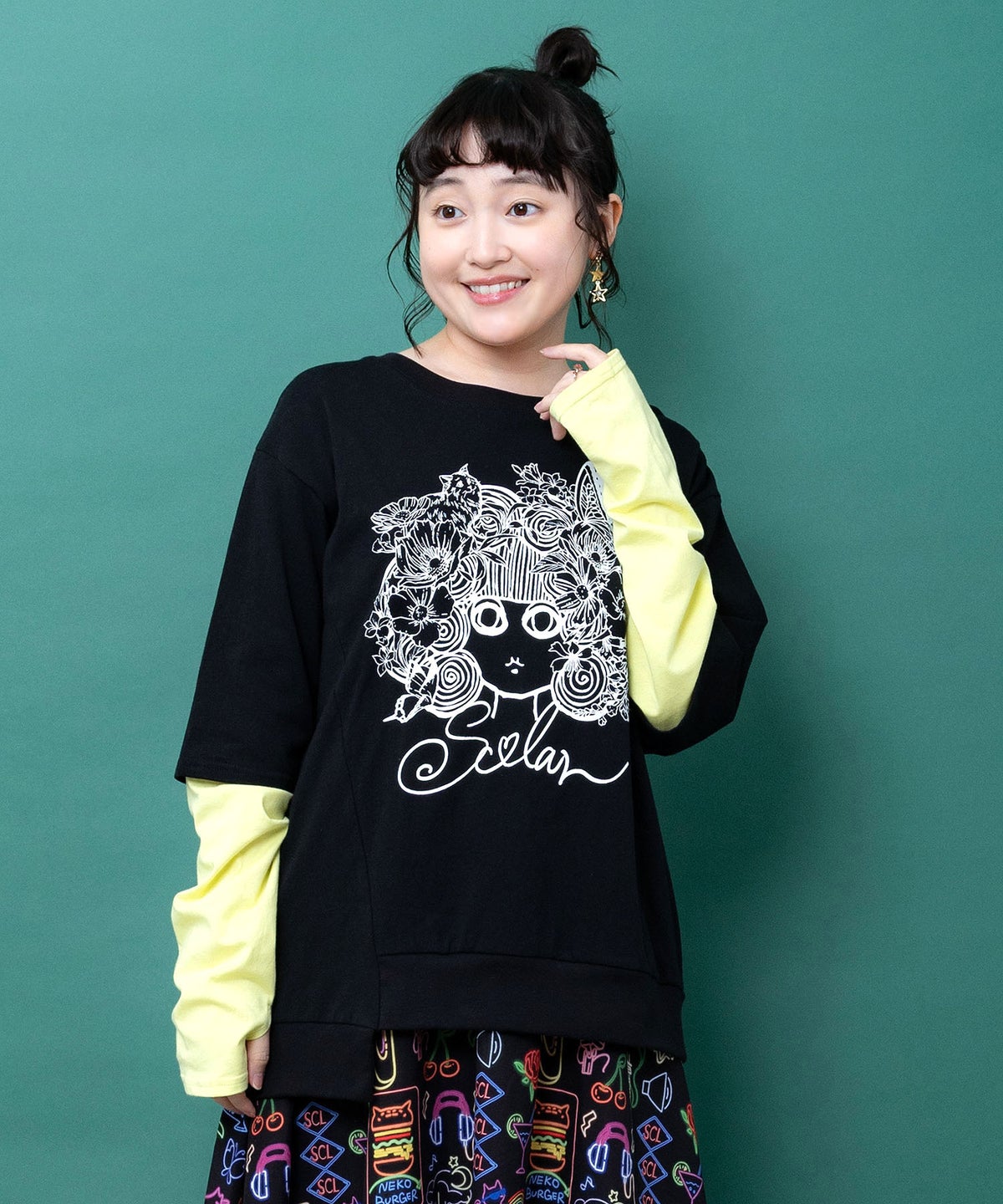 スカラーちゃん 袖バイカラー切替Tシャツ-3