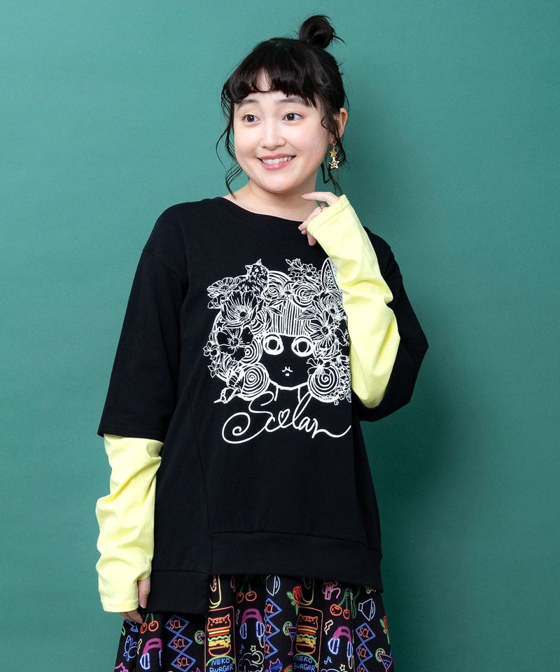 スカラーちゃん 袖バイカラー切替Tシャツ-3