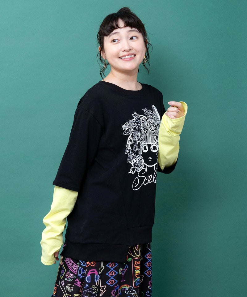 スカラーちゃん 袖バイカラー切替Tシャツ-6
