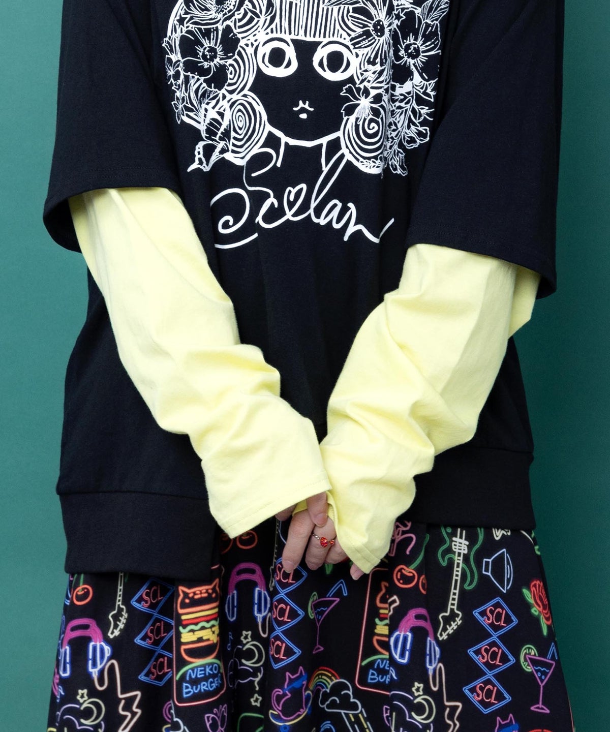 スカラーちゃん 袖バイカラー切替Tシャツ-8