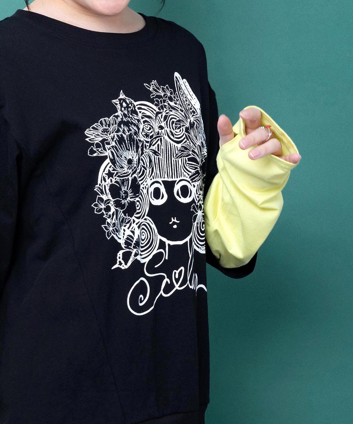 スカラーちゃん 袖バイカラー切替Tシャツ-9