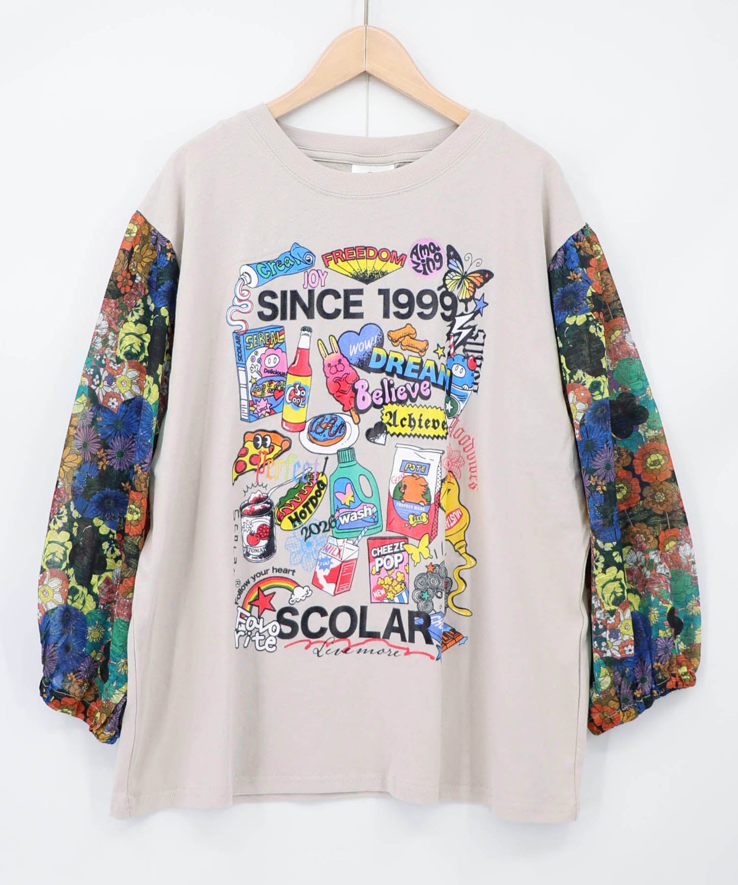 163656：カラフルマーケット柄 袖切替プルオーバーの通販-ScoLar