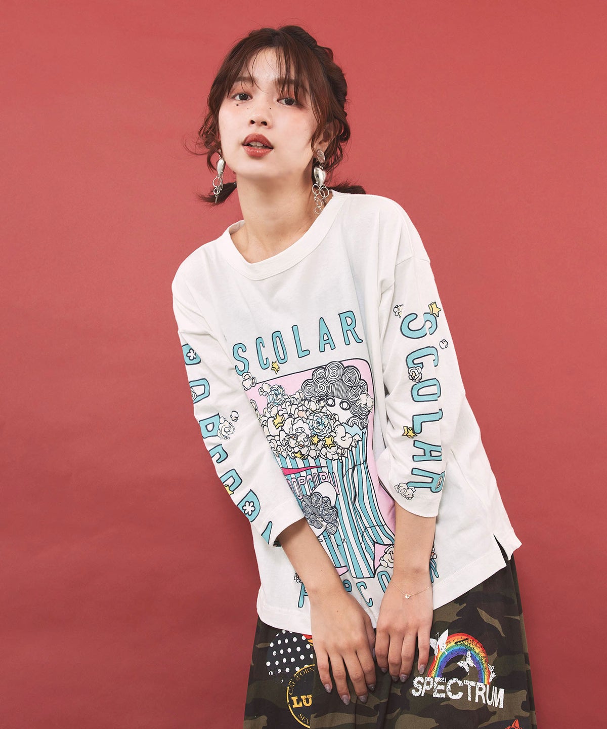 ポップコーン柄 ロングスリーブTシャツ-1