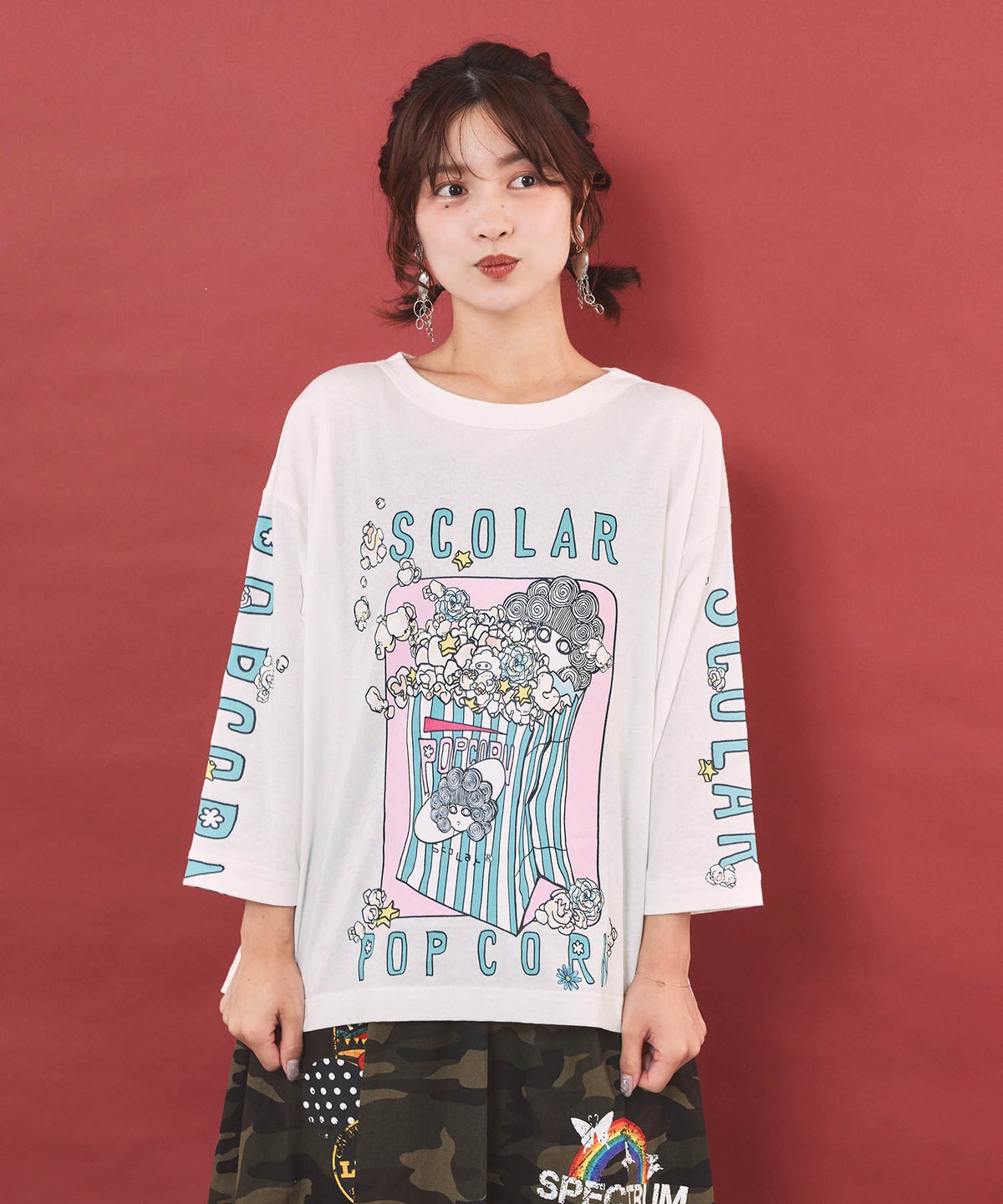 ポップコーン柄 ロングスリーブTシャツ-3