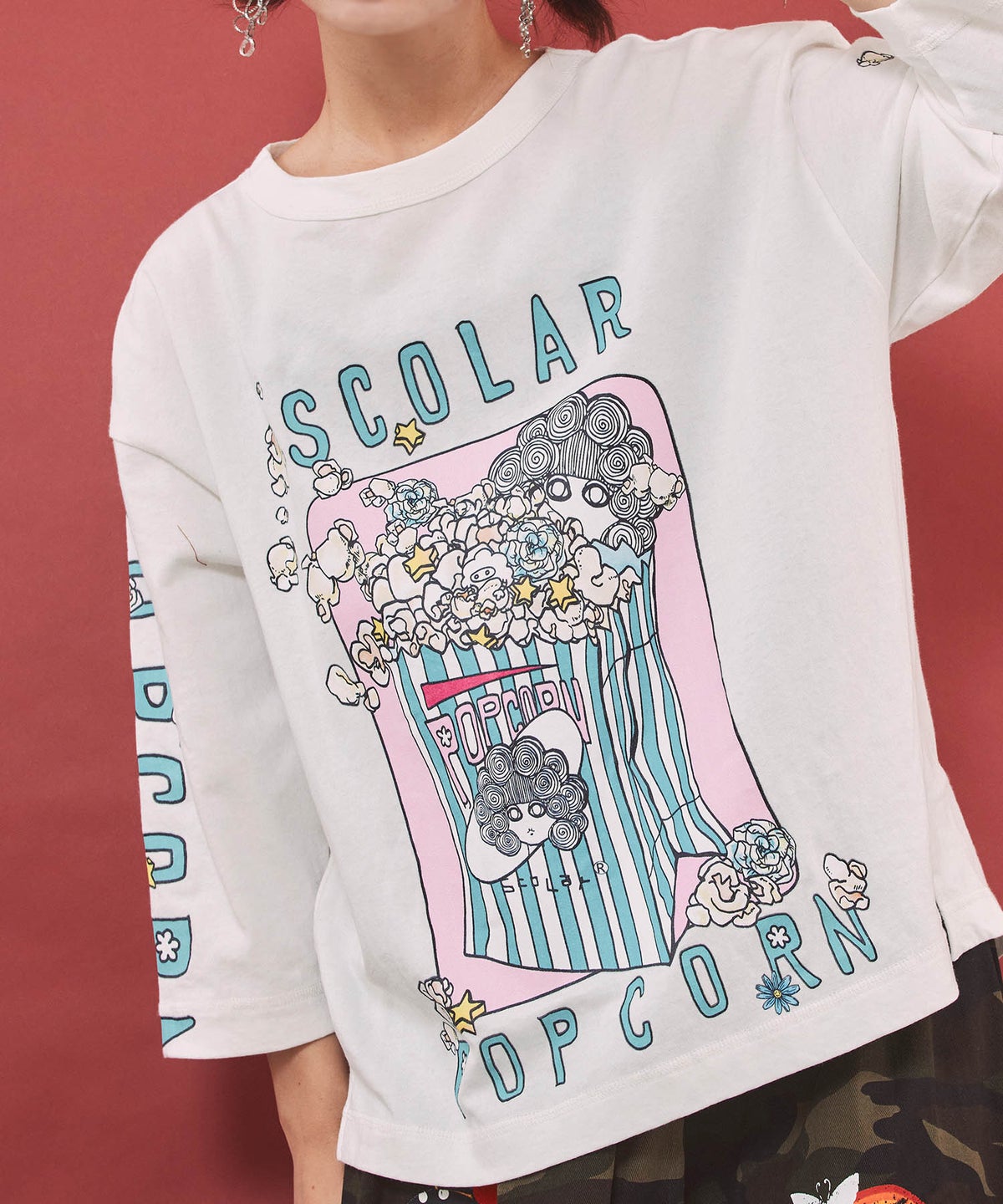 ポップコーン柄 ロングスリーブTシャツ-6