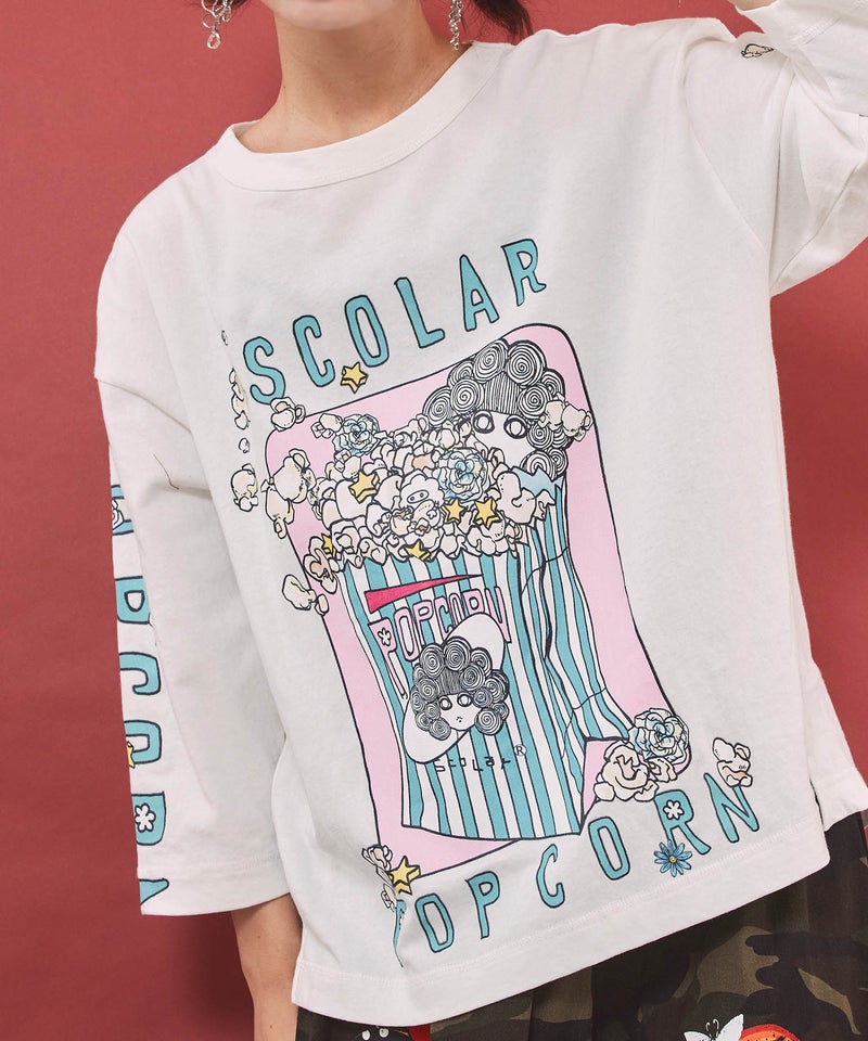 ポップコーン柄 ロングスリーブTシャツ-6