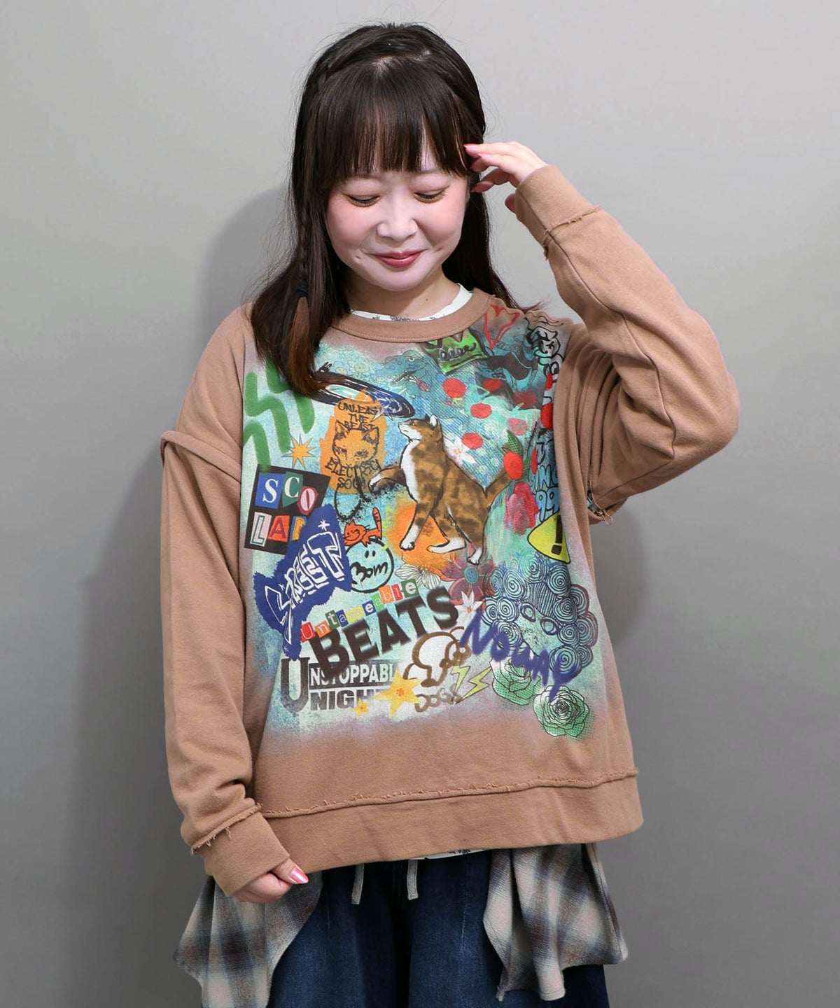 スプレーアート柄 袖取り外し2WAYプルオーバー-1