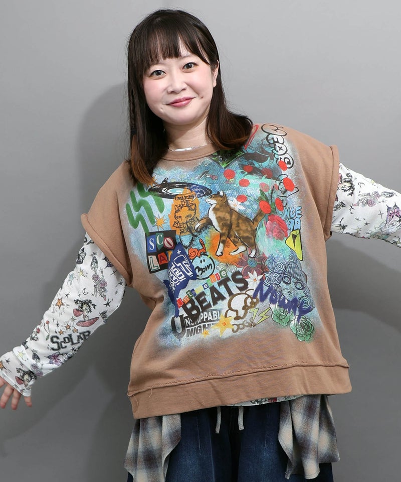 スプレーアート柄 袖取り外し2WAYプルオーバー-7