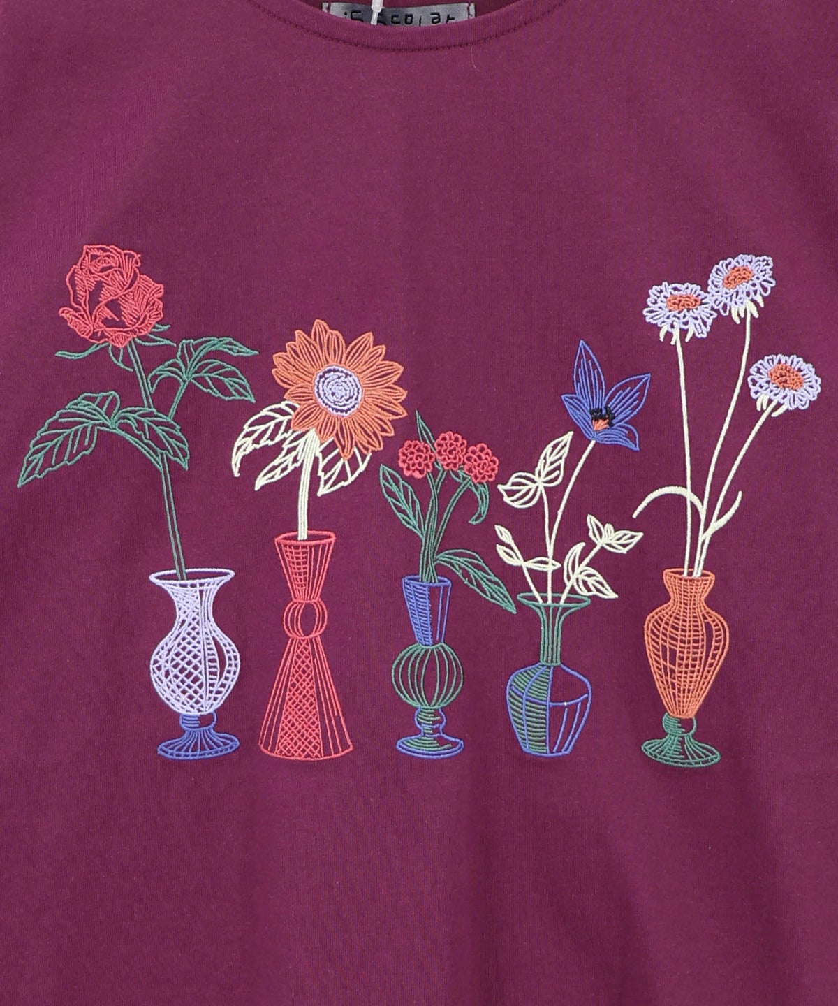 花瓶の花刺繍 袖レース付きプルオーバー-11