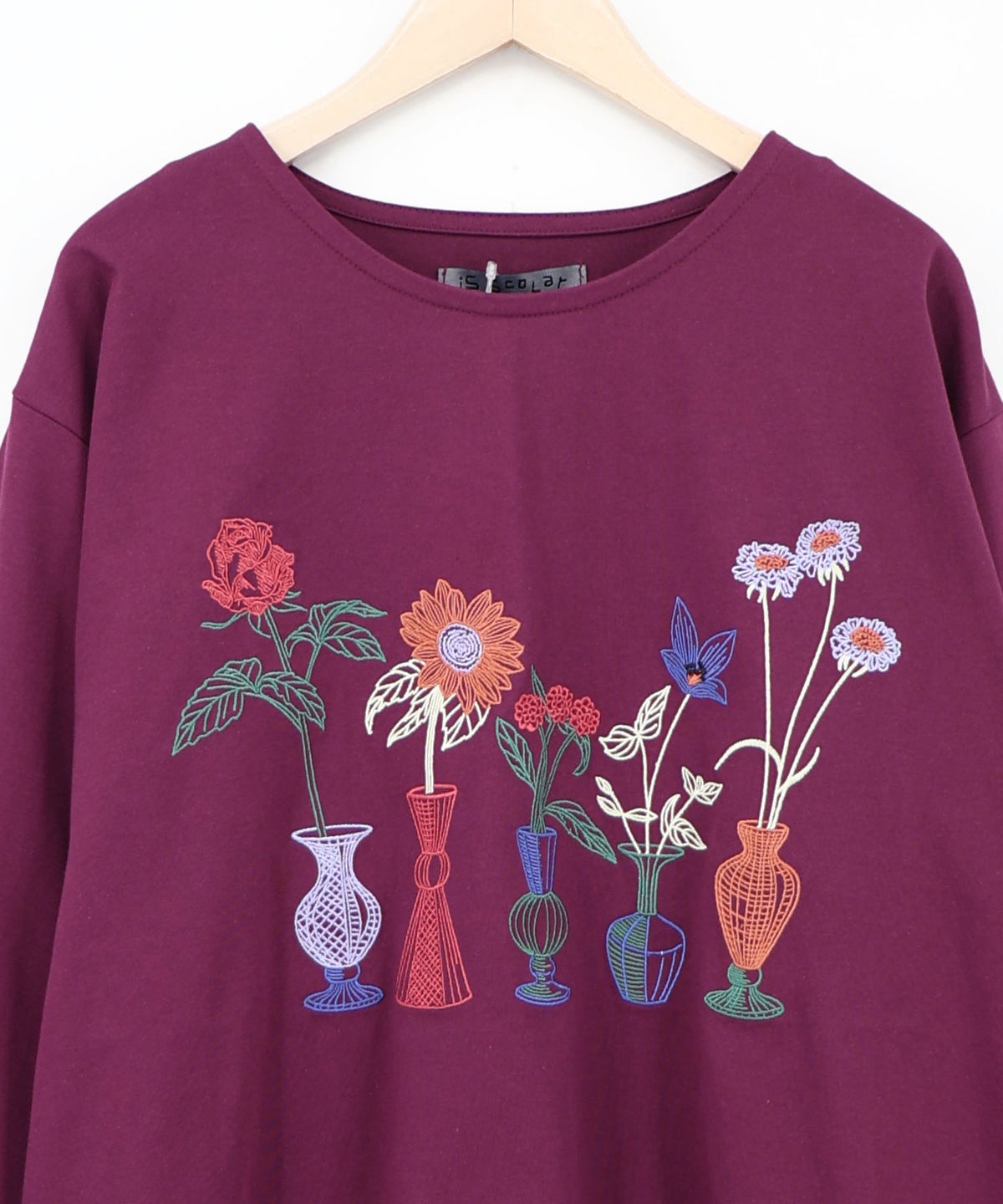 花瓶の花刺繍 袖レース付きプルオーバー-12