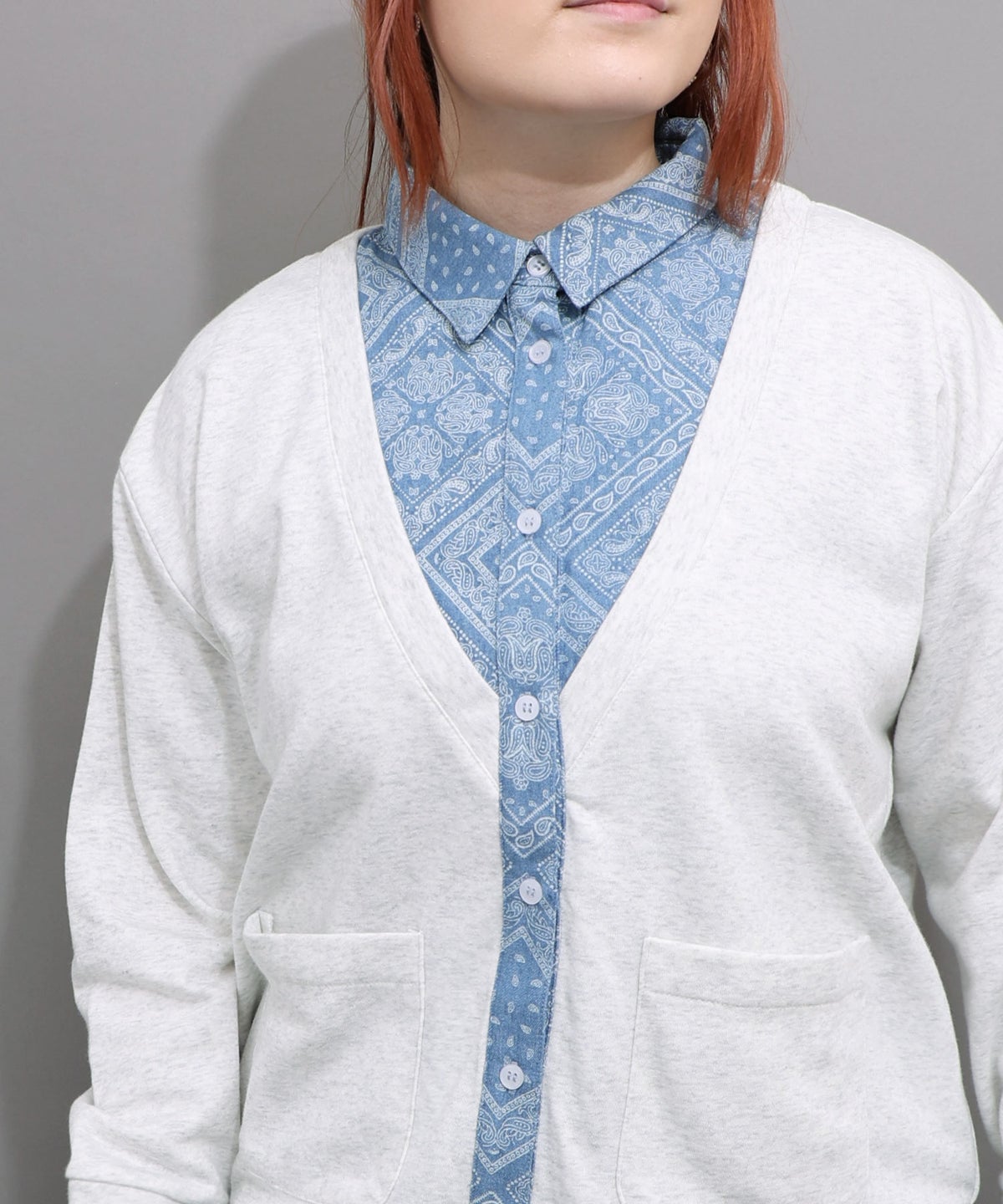 後ろ刺繍 レイヤード風カーディガン-4