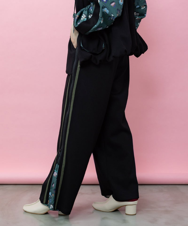 花柄切替 ジャージ風ワイドパンツ-5