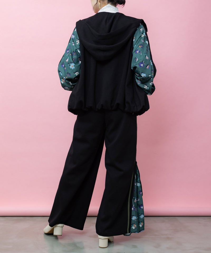 花柄切替 ジャージ風ワイドパンツ-6