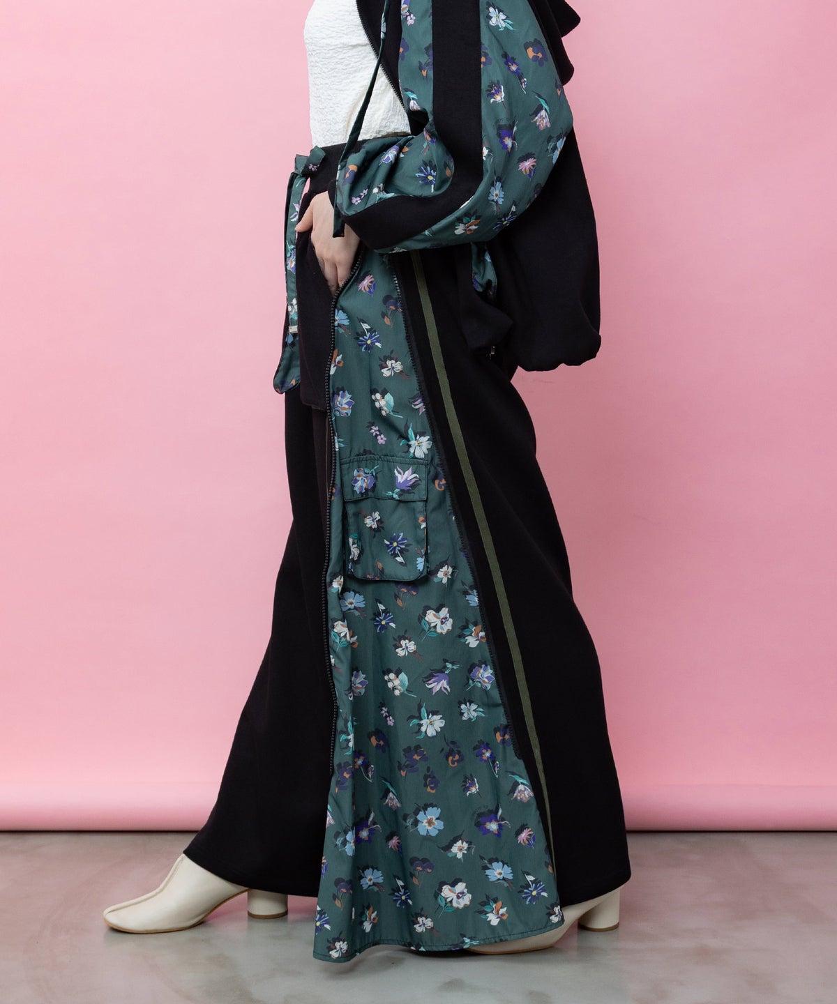 花柄切替 ジャージ風ワイドパンツ-8