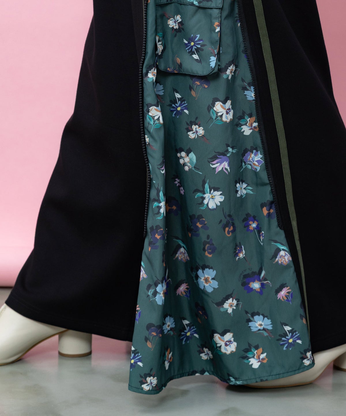 花柄切替 ジャージ風ワイドパンツ-10