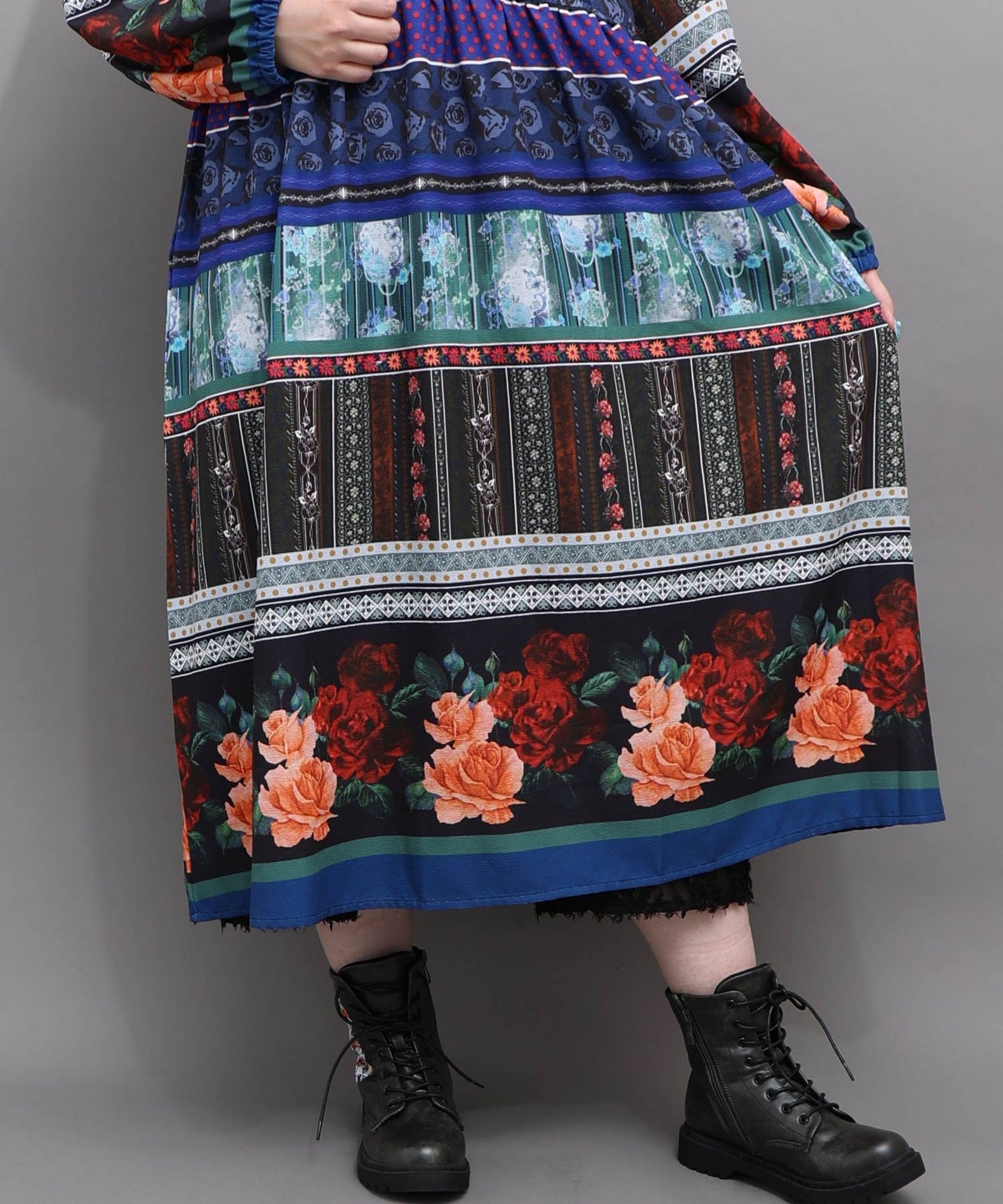 クラシカルローズ パッチワーク風柄シャツワンピ-5