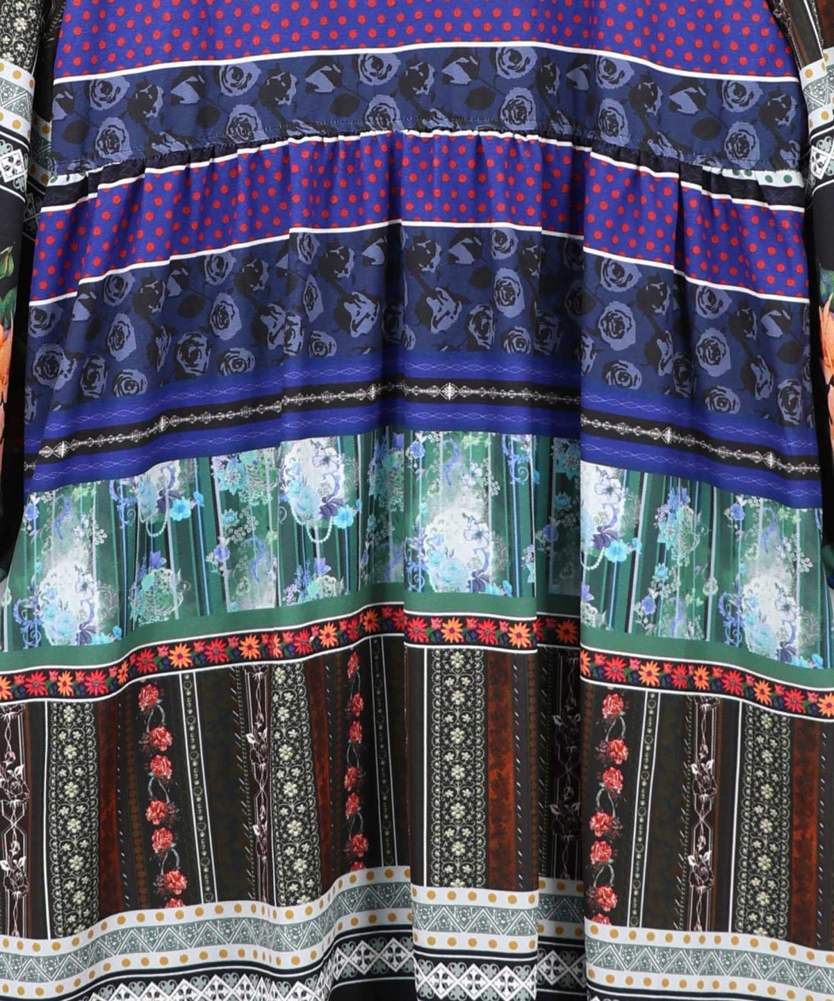 クラシカルローズ パッチワーク風柄シャツワンピ-10