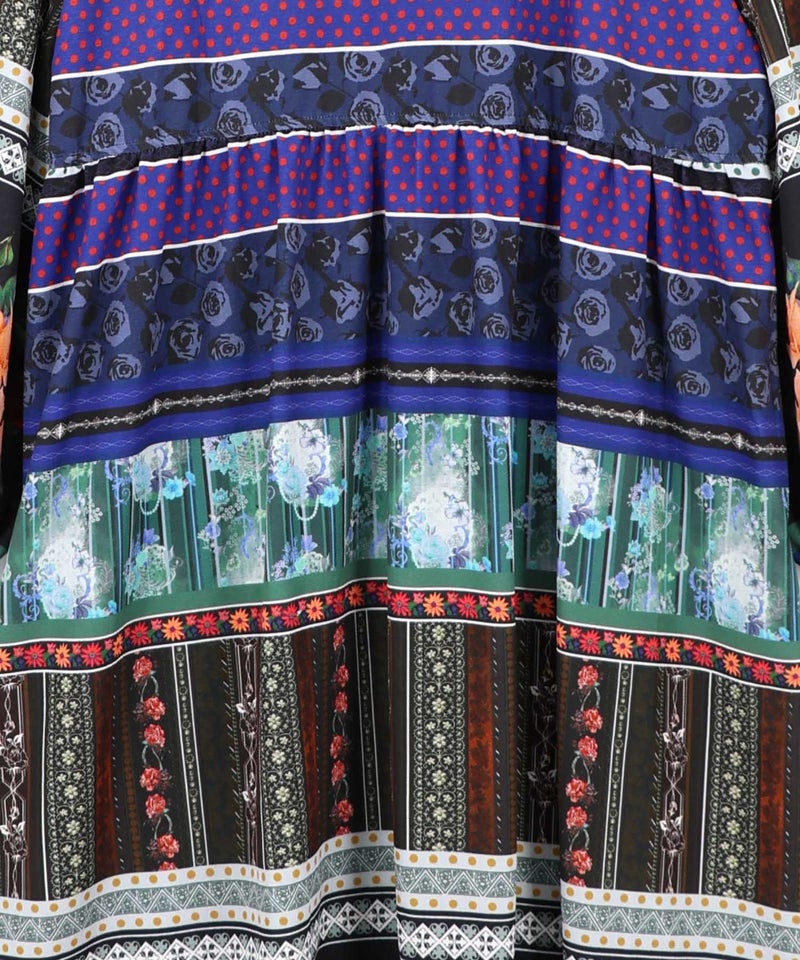 クラシカルローズ パッチワーク風柄シャツワンピ-10