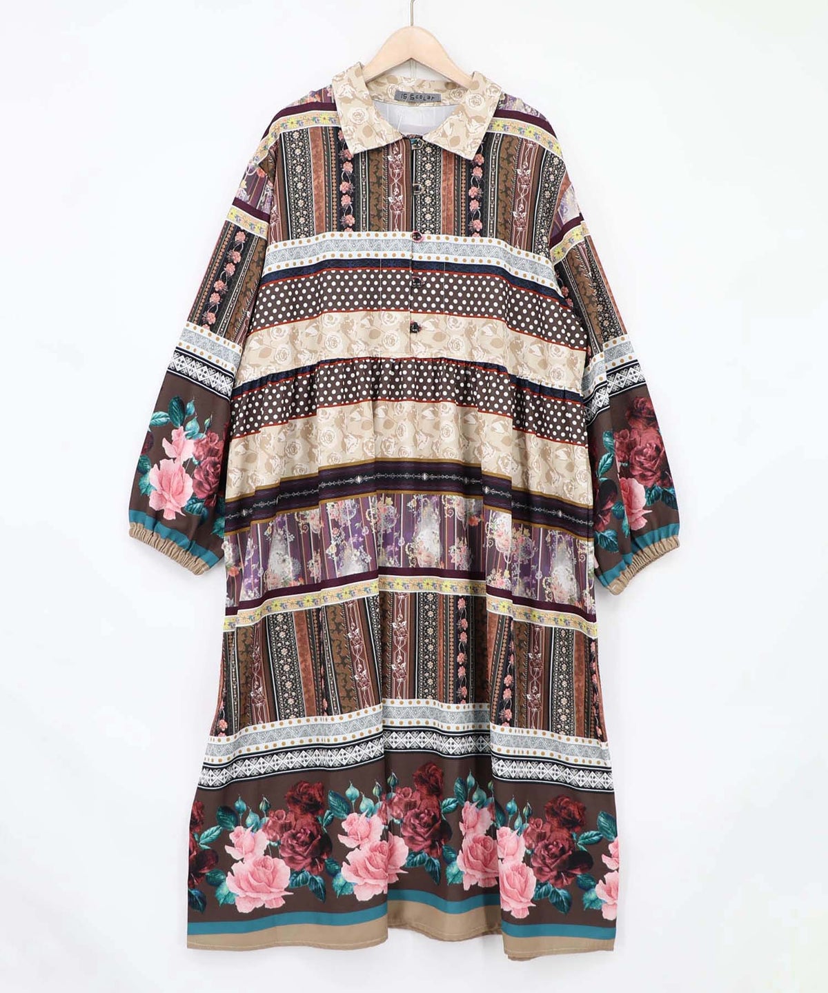 クラシカルローズ パッチワーク風柄シャツワンピ-11