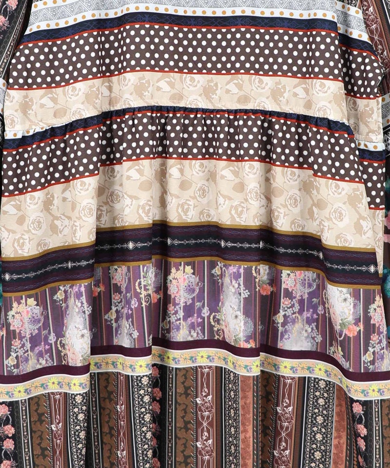 クラシカルローズ パッチワーク風柄シャツワンピ-12