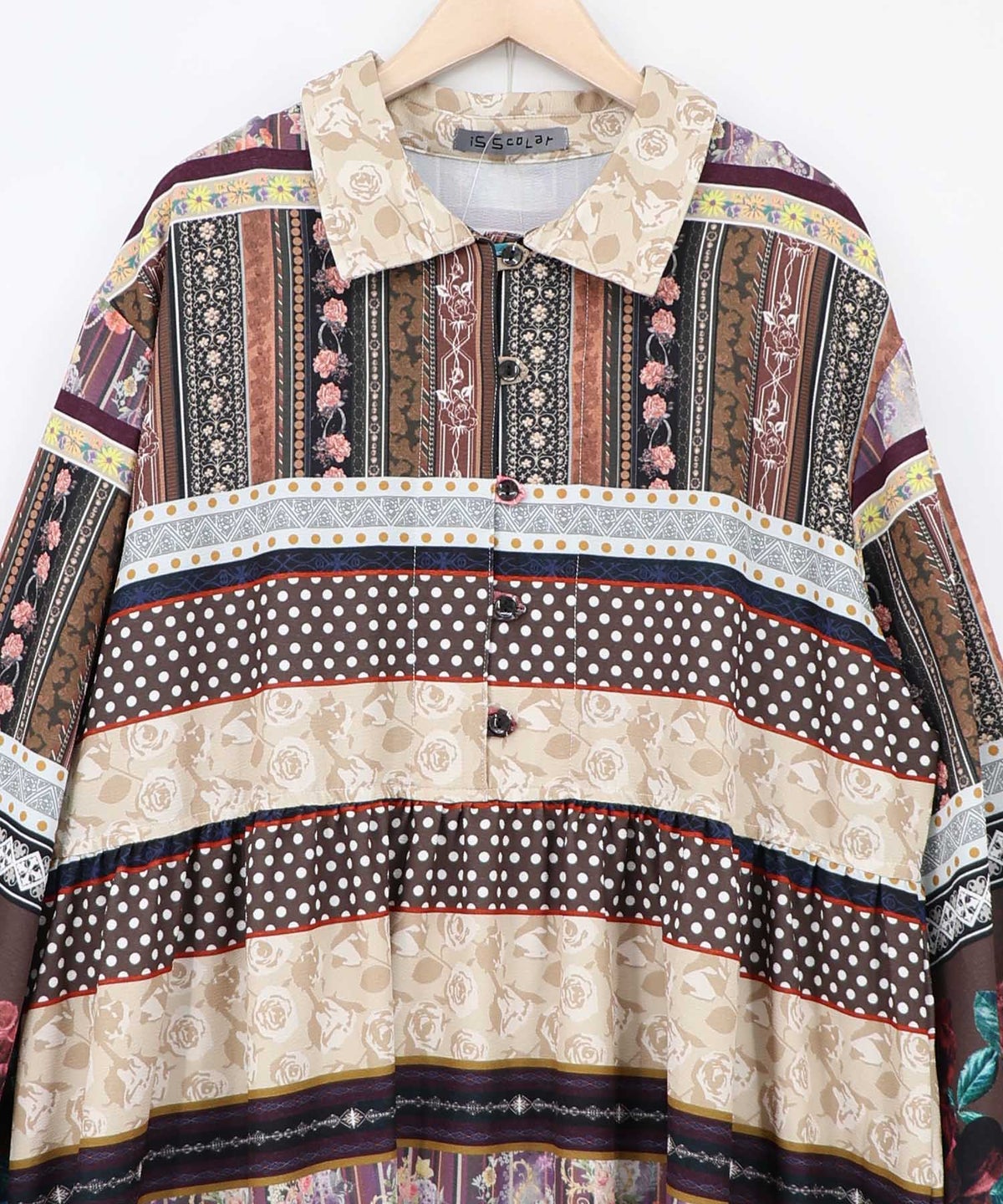 クラシカルローズ パッチワーク風柄シャツワンピ-13