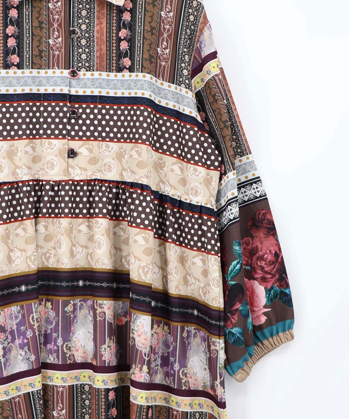 クラシカルローズ パッチワーク風柄シャツワンピ-14